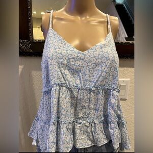 SO Light Blue Floral Ruffle Blouse